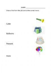 English Worksheet: Birthday Party word match