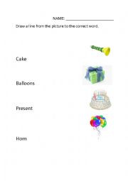 English Worksheet: Birthday Party word match