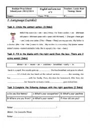 English Worksheet: mid -term test 7th form