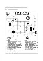 English Worksheet: Sport crossword puzzle