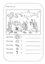 English Worksheet: Counting Ocean Animals (Numbers)