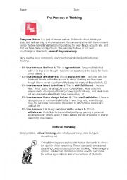 English Worksheet: Critical Thinking -reading comprehension exercise 
