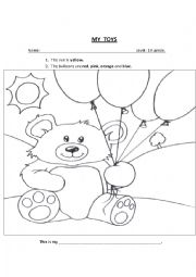 English Worksheet: toys and colors