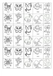 English Worksheet: Animals Bingo 