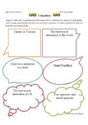 English Worksheet: Talkathon Tourism Topics