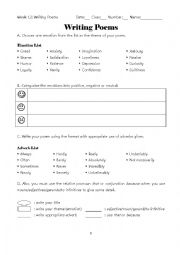 English Worksheet: Creating poems with emotion-related words