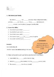 English Worksheet: family relationships and comparative and superlative adjectives 