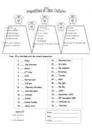 English Worksheet: Prepositions of Time:  In/At/On