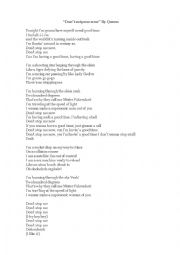 English Worksheet: Dont stop me now