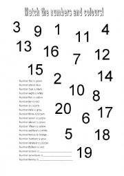 Numbers 1-20, colours