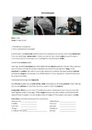 English Worksheet: MICROSCOPES 