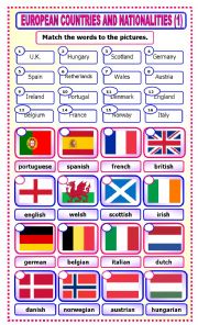 English Worksheet: European Countries and Nationalities: matching_1