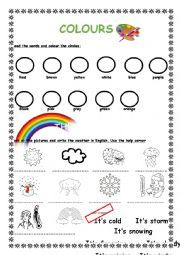 English Worksheet: colours and weather