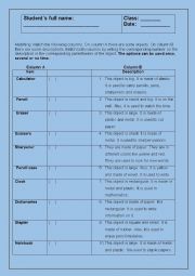 English Worksheet: Describing Objects