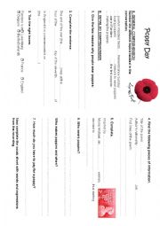 English Worksheet: Poppy Day