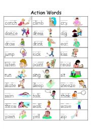 English Worksheet: Action Words reference page