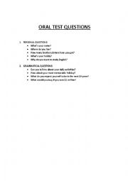 English Worksheet: oral test questions