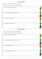 English Worksheet: In Class Discussion Topics x 8