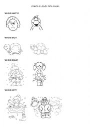 English Worksheet: Adjectives circle and colour