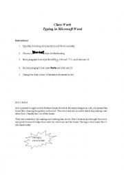 Typing in Microsoft Word worksheet