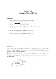 English Worksheet: Typing in Microsoft Word worksheet
