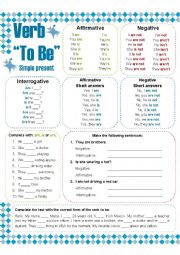 English Worksheet: Verb to be - Simple Present
