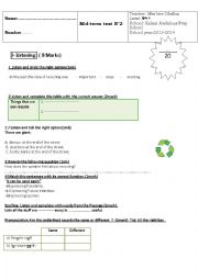 English Worksheet: mid term test 2 9th