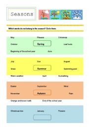 Seasons: which words dont belong?