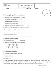 English Worksheet: mid term test N2 7th form Tuniasia