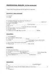 English Worksheet: DIALOGUE AT THE RESTAURANT