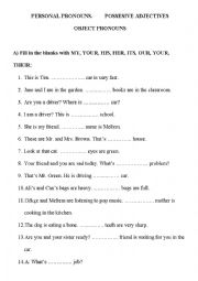 English Worksheet: PERSONAL PRONOUNS.POSSESIVE ADJECTIVES.OBJECT PRONOUNS