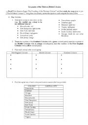 English Worksheet: Geography of the Thirteen British Colonies