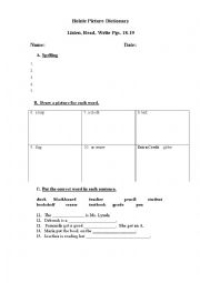 English Worksheet: Listen, Read, Write from pgs. 18-19 of the Heinle Picture Dictionary