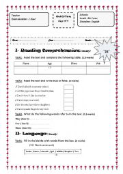 English Worksheet:        8th form end of term test 