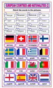 English Worksheet: European Countries and Nationalities: matching_2