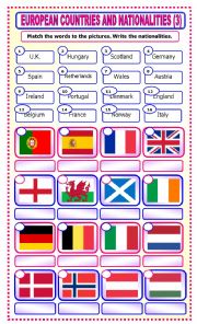 English Worksheet: European Countries and Nationalities: matching_3