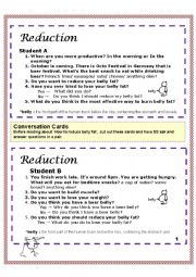 English Worksheet: Conversation Cards+Reading about How to reduce your belly fat,carbon footprint