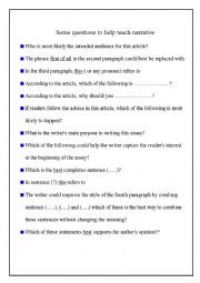 English Worksheet: narrative reading questions