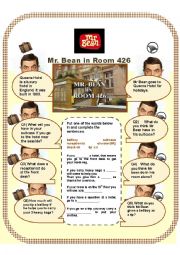 English Worksheet: Mr Bean in Room 426 (2) Gap fills & Conversation Qs