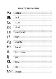 English Worksheet: Alphabet_Rewrite the words