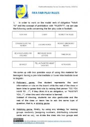 English Worksheet: FIFA fair play rules with games on modals