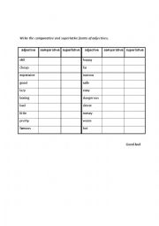 English Worksheet: comparative and superlative forms of adjectives