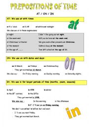 English Worksheet: prepositions of time