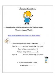 English Worksheet: If you are happy and you know it ..nursery song 