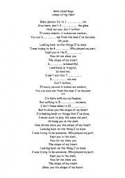English Worksheet: Song worksheet Shape of my Heart by BSB