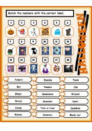 English Worksheet: Halloween match part 1