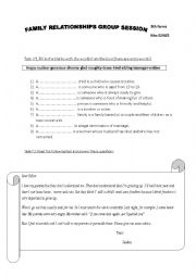 English Worksheet: Group session 9th form Family relationships