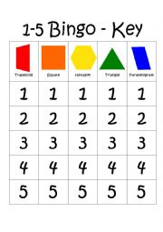 English Worksheet: Shapes & 1-5 B-I-N-G-O