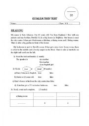 English Worksheet: evaluation test. 8th form