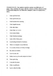 English Worksheet: Change seats - sentence warm up